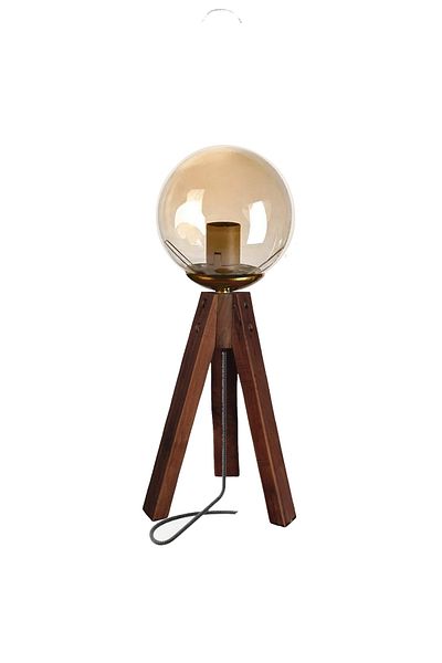 Abajur Dünyası Wooden Tripod Table Lamp with Modern Glass Head