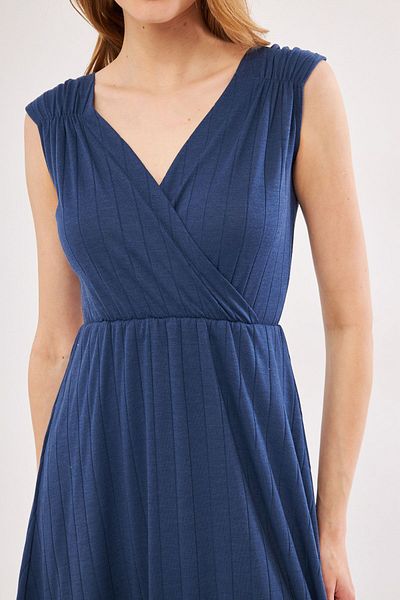 armonika Rochie midi albastru închis - cu talie și umeri elastici, guler dublu braț-24 ani 001017