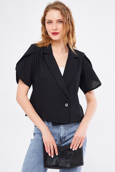 armonika Damen Blackkosiokto Jacke mit Ärmelschlitz, detailliertes Crop-Shirt, kurze Ärmel, ARM-24Y001048
