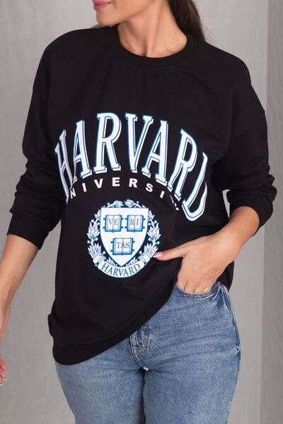 armonika Γυναικείο Μαύρο Μπροστινό Γραπτό Στρογγυλό Μακρυμάνικο Φούτερ ARM-24...