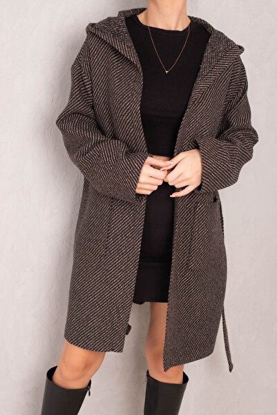 armonika Palton supradimensionat de cașmir, cu buzunar cu curea, cu talie de ...