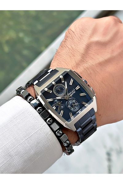Ferrucci Men's Wristwatch - Navy Blue, Square Function + Bracelet Gift