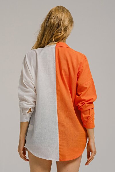 armonika Dámská oranžová oversize dlouhá základní košile ARM-23Y001095