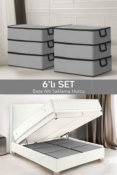 Meleni Home Αποθήκευση ρούχων 6 τεμαχίων Black Stripe Organizer - Under Base and Cushion Laundry Storage - Γκρι