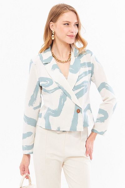 armonika Mintgrüne gemusterte Damen-Kurzjacke mit Zweireiherkragen - ARM-24Y001058