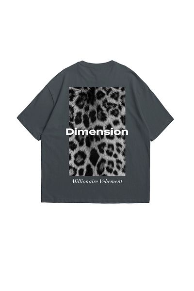 Sekizbiraltı V2 - Animal Patterned Dimension Printed Unisex Anthracite Oversize T-shirt