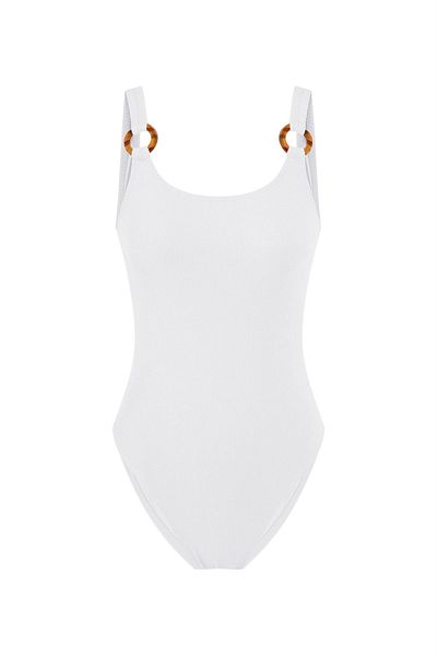 AQUELLA Costum de baie alb cu guler U cu textura