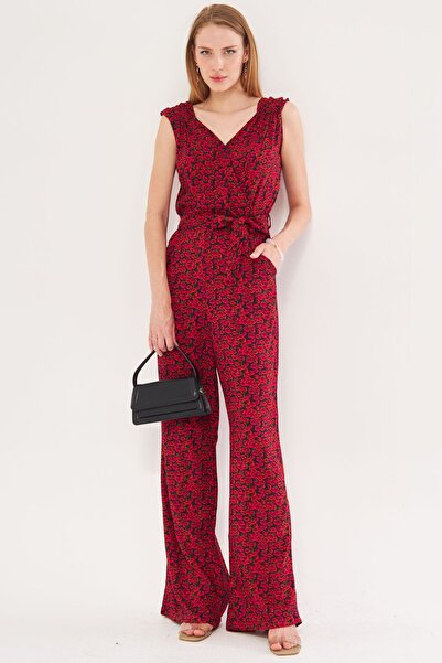 armonika Kadın Fuşya Kruvaze Yaka Omuzu Lastik Detaylı Sırtı V Kuşaklı Uzun T...