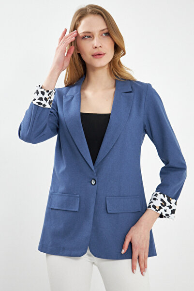 armonika Kadın Koyu Mavi Dekaeksi Ceket Cep Kapaklı Kol Içi Leoparlı Arm-24y0...