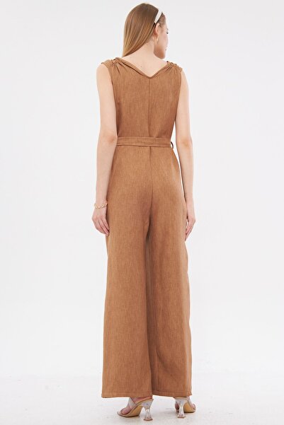 armonika Norkový dlouhý dámský overal s dvojitým límcem a detailem na ramenou – V pásek, ARM-24Y001049