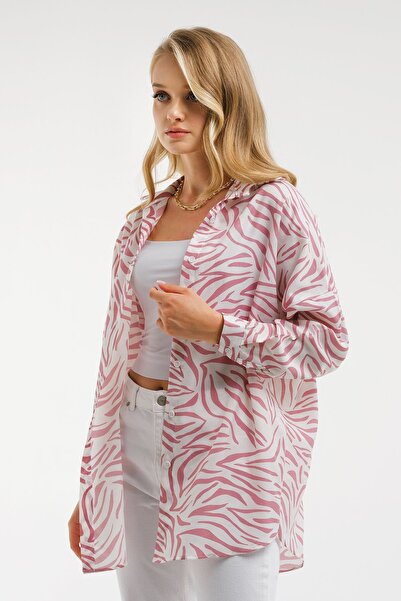armonika قميص نسائي طويل أساسي بنمط الحمار الوحشي Dusty Rose مقاس Arm-22y001145