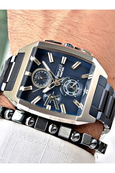 Ferrucci Men's Wristwatch - Navy Blue, Square Function + Bracelet Gift