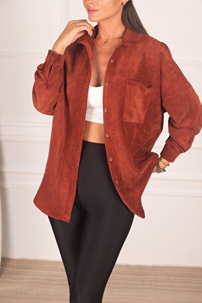 armonika Cămașă de bază lungă din catifea, supradimensionată, cu buzunar din ...