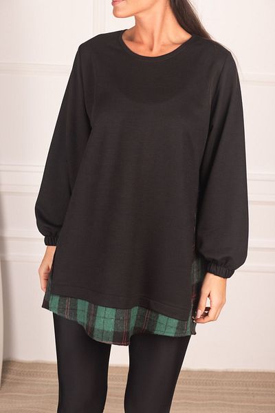 armonika Women's Khaki Back Plaid Pattern Sweatshirt ARM-21K024045