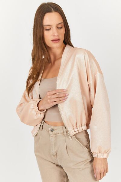 armonika Ženska bomber jakna sa V-izrezom i elastičnim strukom, boja lososa, ...