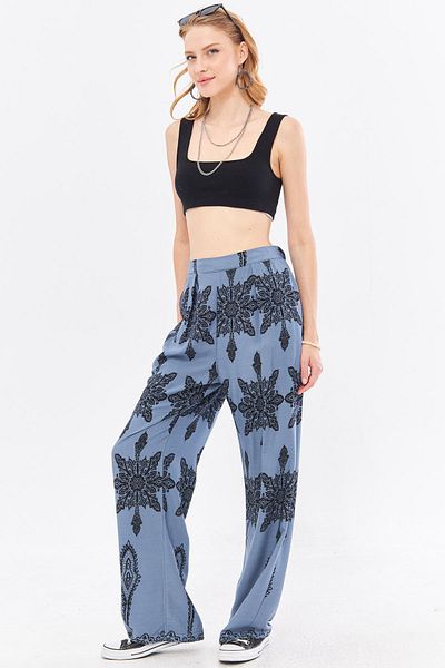 armonika Indigo Patterned Women's Trousers - Wide Leg, ARM-23Y001124