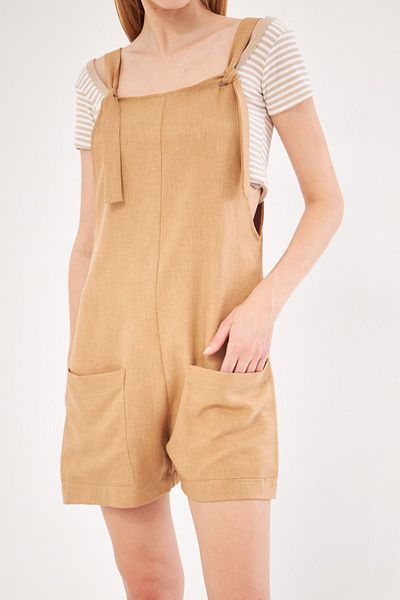 armonika Camel Mini Jumpsuit - Women's ARM-24Y with Tie Detail and Pockets001077