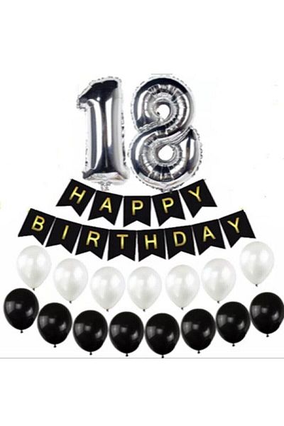 Deniz Party Store 18 Year Old Silver Foil - Happy Birthday Balloon and Text Set