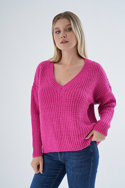 Trist Star سترة فوشيا محبوكة برقبة على شكل حرف V مفتوحة من Thessaloniki - قطع...