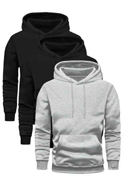 EYAX MODA 3'LÜ ERKEK KAPÜŞONLU SWEATSHIRT