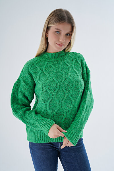 Trist Star Зелений оверсайз жіночий трикотажний светр - напіврукав, візерунок...