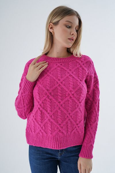 Trist Star Ață specială în amestec de lână fucsia - Gâtul turn și detaliu pentru creșterea părului TRIST-6164