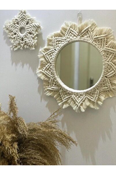 elahobi Makrome Düz Model Kartanesi Ayna Seti