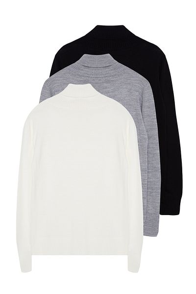 Trendyol Collection Basic garbós fekete-szürke-ekru kötött pulóver szett - TWOAW25KZ00330