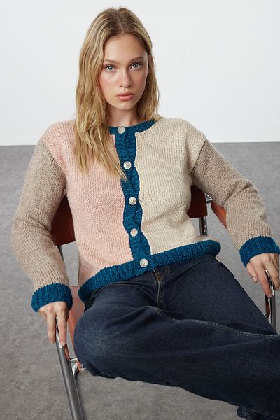 Trendyol Collection Color Blocked Soft Knitwear Cardigan - Brown, Twoaw25Hi00198