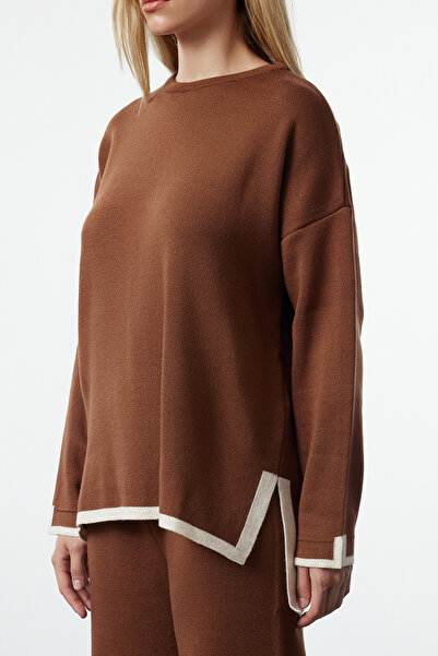 Trendyol Collection Camel Wide Fit kontraszt színű kötöttáru alsó-felső szett TWOAW24AU00062