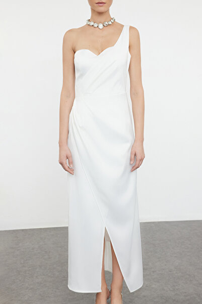 Trendyol Collection White Satin Woven Stylish Evening Dress Night Graduation Dress Tprss24El00289