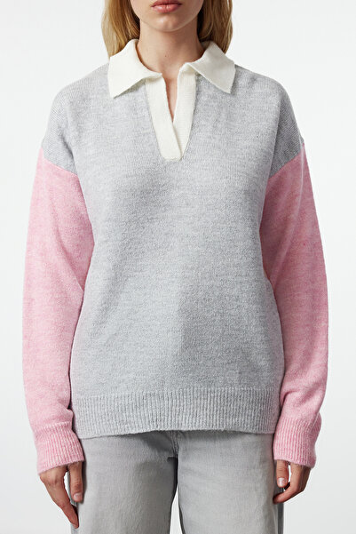 Trendyol Collection Color Blocked Soft Knitwear Sweater - Ecru TWOAW25KZ00222