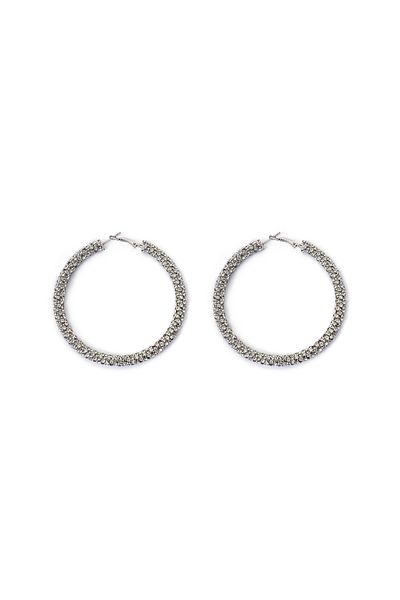Twist Shiny Stone Detailed Hoop Earrings - TW 6230068138122
