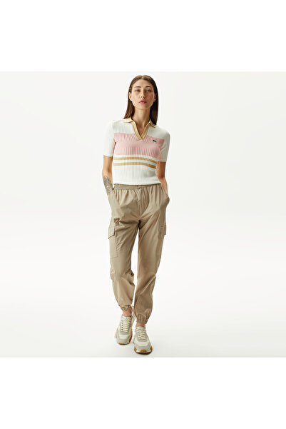 Lacoste Tricotaje albe pentru femei slim fit bloc de culoare