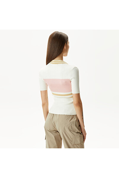 Lacoste Tricotaje albe pentru femei slim fit bloc de culoare