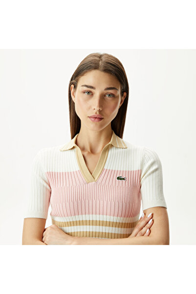 Lacoste Tricotaje albe pentru femei slim fit bloc de culoare