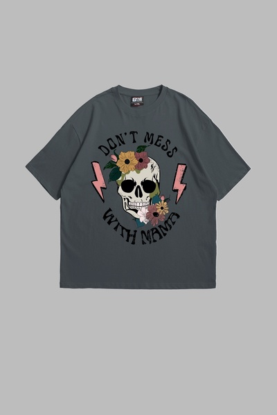 Sekizbiraltı تي شيرت للجنسين كبير الحجم مطبوع عليه عبارة "Don't Mess With Mam...