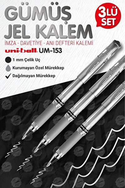 t tuğset etiket Uni-ball Um-153 Signo Broad Roller Kalem Gümüş 3 Adet 1.0 Mm ...