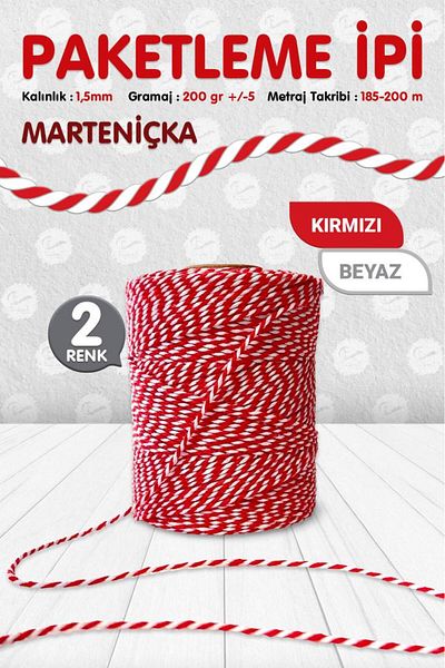 t tuğset etiket Two Color Marteniçka Bracelet - Binding and Packing Rope, Red White 200 Mt-kp081