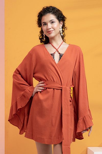 XCLSV Kimono 100% bumbac cu volan și centură