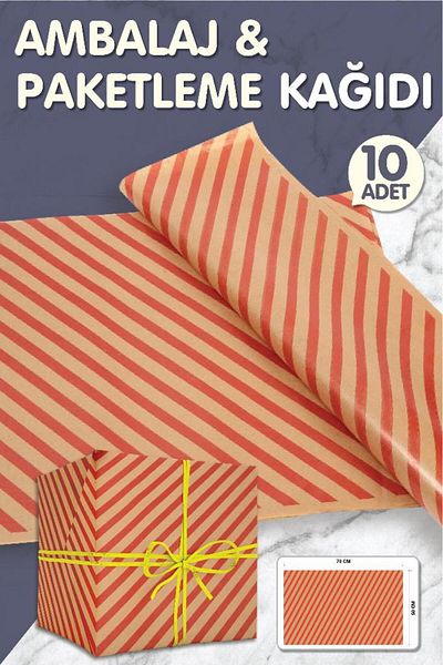 t tuğset etiket New Year's Red Kraft Bias Striped Gift Package - 50x70 Cm, 10 Pieces Packaging