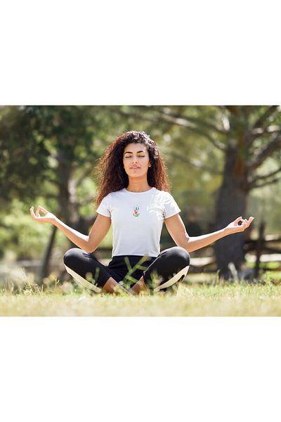 The Champ Clothing Tricou alb pentru damă cu imprimeu artă Yoga