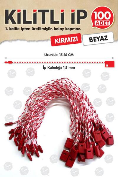 t tuğset etiket Kilitli Ip Renkli Asmalı Etiket Bağlama Ipi Lock String Tag Rope 100 Adet Kırmızı Beyaz-t370