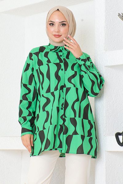 Modamihram Green Patterned Tunic 6107