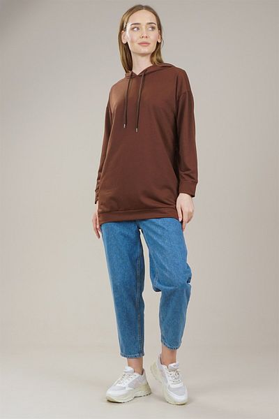 Markosin Women's Zippered Orphan Sleeve Oversize Sweatshirt Brown