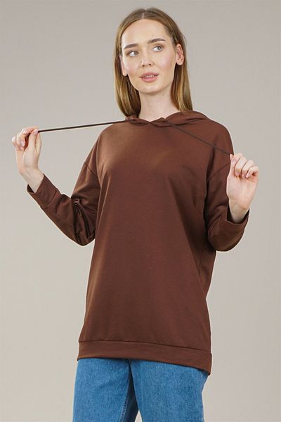 Markosin Women's Zippered Orphan Sleeve Oversize Sweatshirt Brown