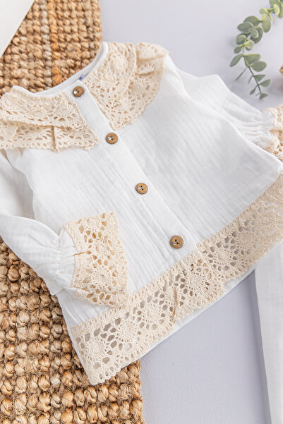 Babymod Lace Collar Detailed 2-Piece Baby Girl Set Top and Bottom Baby Set