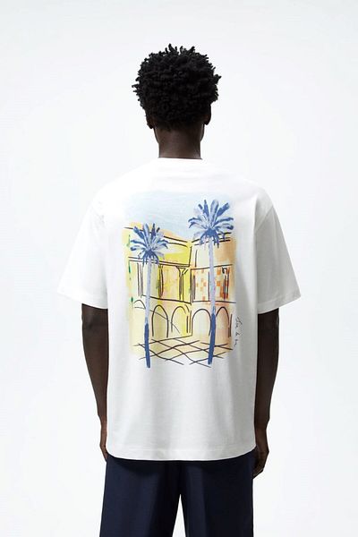 The Champ Clothing Λευκό Oversize ανδρικό μπλουζάκι - Crew Neck, Palm Printed