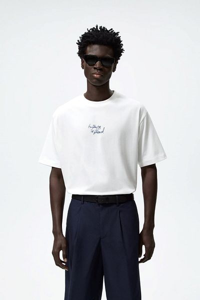 The Champ Clothing Λευκό Oversize ανδρικό μπλουζάκι - Crew Neck, Palm Printed