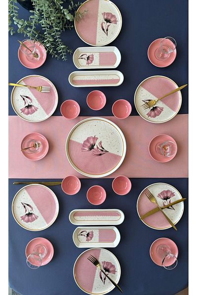 VENÜS HOME DECORATION Pink Bridal 6-Piece 23 Piece Breakfast Set with Tea Plate